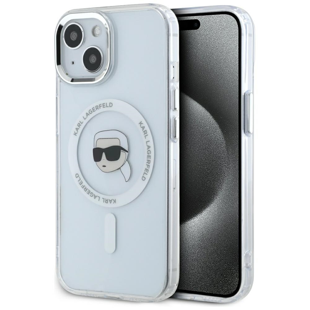 Karl Lagerfeld IML Metal Karl Head MagSafe White Kryt iPhone 15 Plus