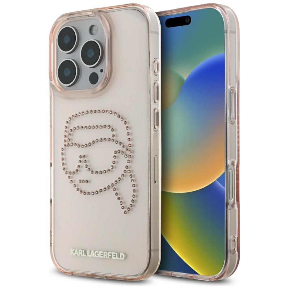 Karl Lagerfeld IML Rhinestones Karl Head Pink Kryt iPhone 16 Pro