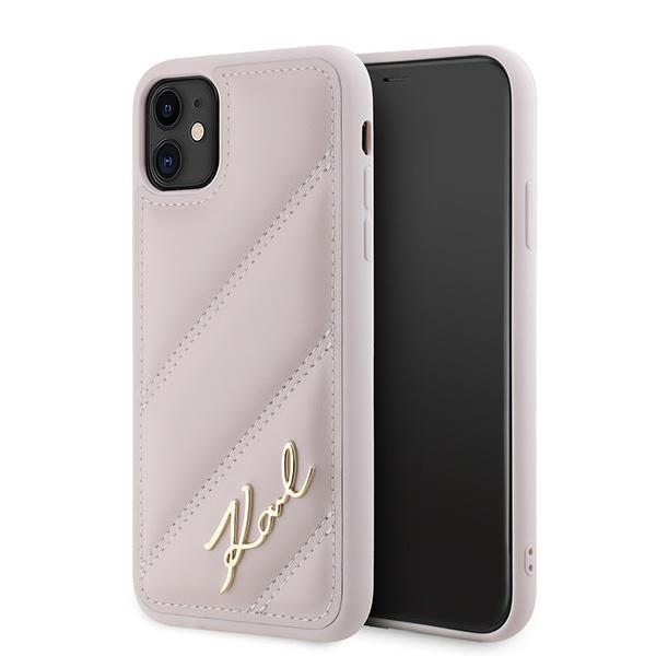 Karl Lagerfeld KLHCN61PQDSMGP Pink Hardcase Diagonal Quilted Script Kryt iPhone 11/XR
