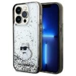 Karl Lagerfeld KLHCP14LLKCNSK Transparent Hardcase Liquid Glitter Choupette Kryt iPhone 14 Pro