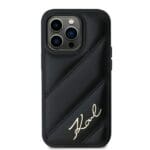 Karl Lagerfeld KLHCP14LPQDSMGK Black Hardcase Diagonal Quilted Script Kryt iPhone 14 Pro