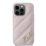 Karl Lagerfeld KLHCP14LPQDSMGP Pink Hardcase Diagonal Quilted Script Kryt iPhone 14 Pro