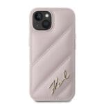 Karl Lagerfeld KLHCP14SPQDSMGP Pink Hardcase Diagonal Quilted Script Kryt iPhone 13/14/15