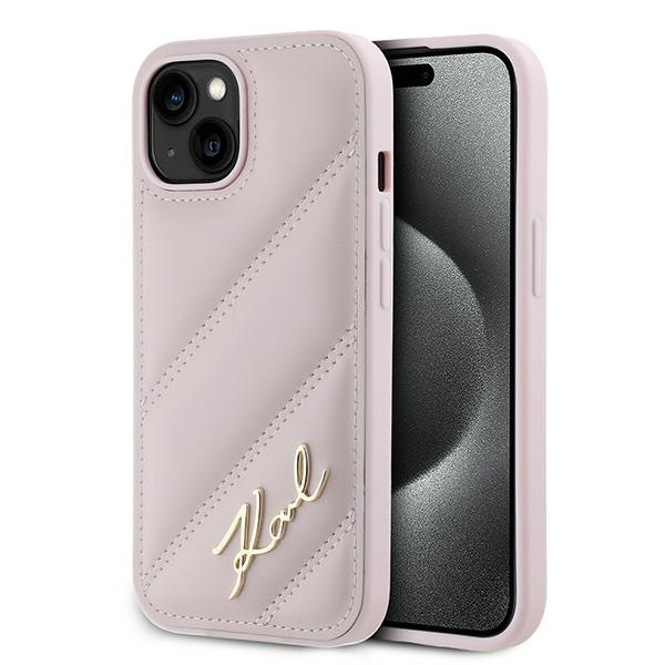 Karl Lagerfeld KLHCP14SPQDSMGP Pink Hardcase Diagonal Quilted Script Kryt iPhone 13/14/15
