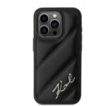 Karl Lagerfeld KLHCP15LPQDSMGK Black Hardcase Diagonal Quilted Script Kryt iPhone 15 Pro