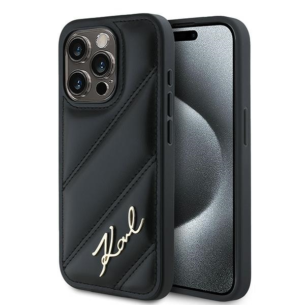 Karl Lagerfeld KLHCP15LPQDSMGK Black Hardcase Diagonal Quilted Script Kryt iPhone 15 Pro