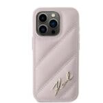 Karl Lagerfeld KLHCP15LPQDSMGP Pink Hardcase Diagonal Quilted Script Kryt iPhone 15 Pro