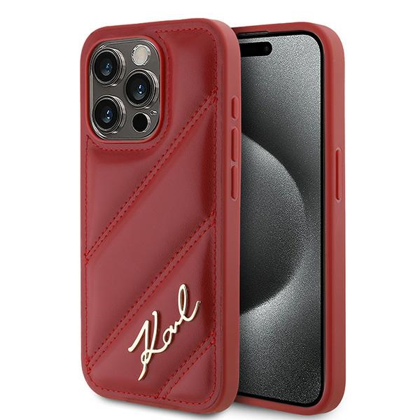 Karl Lagerfeld KLHCP15LPQDSMGR Red Hardcase Diagonal Quilted Script Kryt iPhone 15 Pro