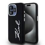 Karl Lagerfeld KLHCP15LSCMSMVK Black Hardcase Silicone Metal Script Logo Kryt iPhone 15 Pro