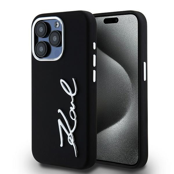 Karl Lagerfeld KLHCP15LSCMSMVK Black Hardcase Silicone Metal Script Logo Kryt iPhone 15 Pro
