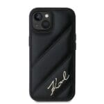Karl Lagerfeld KLHCP15SPQDSMGK Black Hardcase Diagonal Quilted Script Kryt iPhone 13/14/15