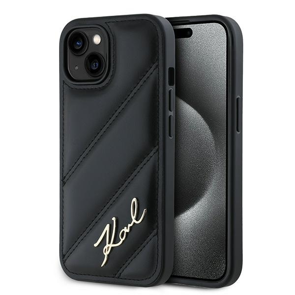 Karl Lagerfeld KLHCP15SPQDSMGK Black Hardcase Diagonal Quilted Script Kryt iPhone 13/14/15