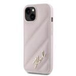 Karl Lagerfeld KLHCP15SPQDSMGP Pink Hardcase Diagonal Quilted Script Kryt iPhone 13/14/15