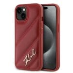 Karl Lagerfeld KLHCP15SPQDSMGR Red Hardcase Diagonal Quilted Script Kryt iPhone 13/14/15