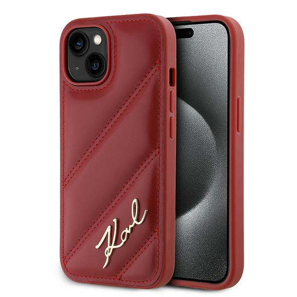 Karl Lagerfeld KLHCP15SPQDSMGR Red Hardcase Diagonal Quilted Script Kryt iPhone 13/14/15