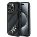 Karl Lagerfeld KLHCP15XPQDSMGK Black Hardcase Diagonal Quilted Script Kryt iPhone 15 Pro Max