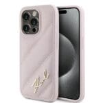 Karl Lagerfeld KLHCP15XPQDSMGP Pink Hardcase Diagonal Quilted Script Kryt iPhone 15 Pro Max