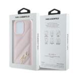 Karl Lagerfeld KLHCP15XPQDSMGP Pink Hardcase Diagonal Quilted Script Kryt iPhone 15 Pro Max
