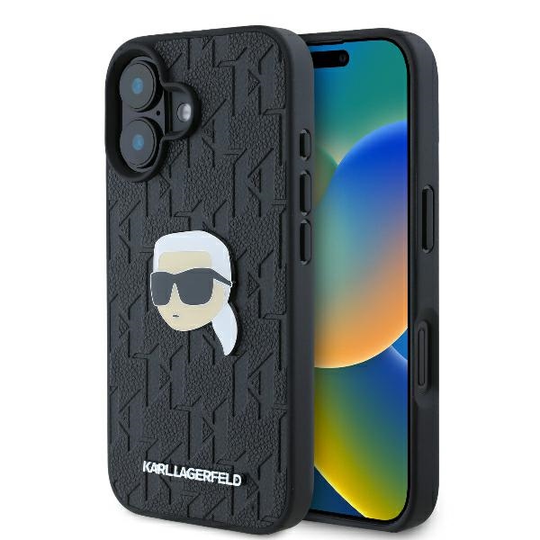 Karl Lagerfeld KLHCP16SPGKLKIPK Black Hardcase Monogram Karl Head Pin Kryt iPhone 16