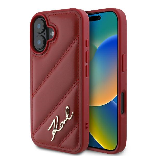 Karl Lagerfeld KLHCP16SPQDSMGR Red Hardcase Quilted Signature Kryt iPhone 16