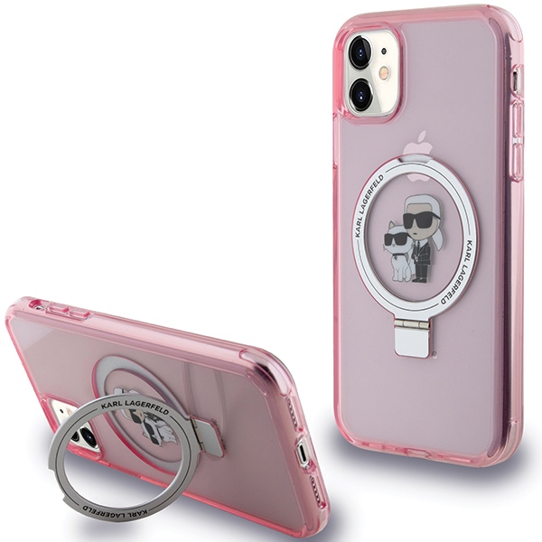 Karl Lagerfeld KLHMN61HMRSKCP Pink Hardcase Ring Stand Karl&Choupettte MagSafe Kryt iPhone 11/XR