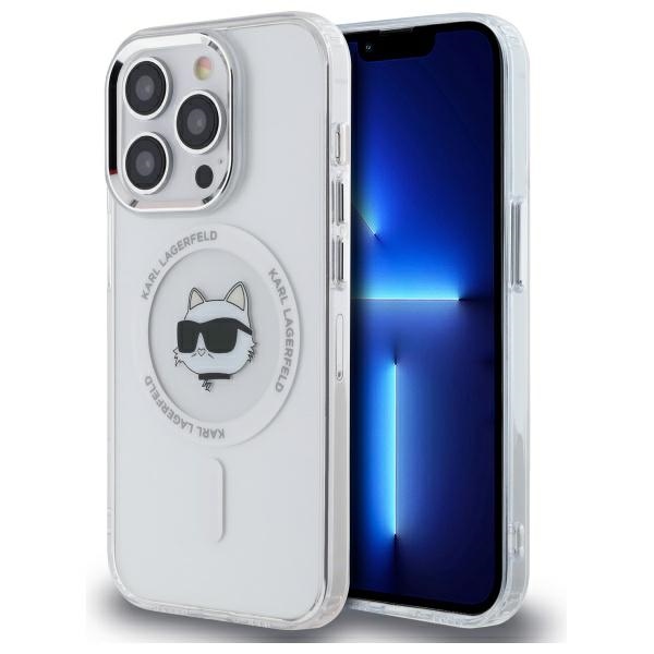 Karl Lagerfeld KLHMP13LHLSCHH White Hardcase IML Metal Choupette Head MagSafe Kryt iPhone 13 Pro