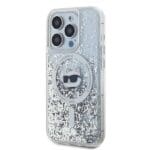 Karl Lagerfeld KLHMP13LLGCHSGH Hardcase Transparent Liquid Glitter Choupette Kryt iPhone 13/13 Pro