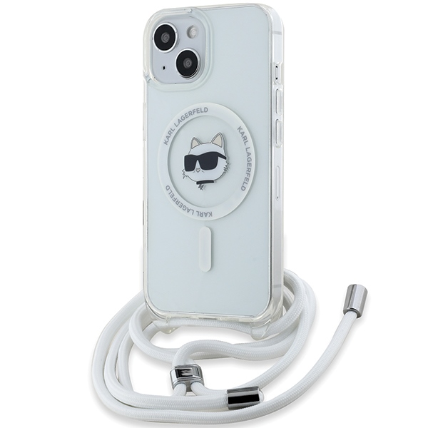 Karl Lagerfeld KLHMP13MHCCHNT Hardcase Transparent IML Choupette Head & Cord Kryt iPhone 13/14/15