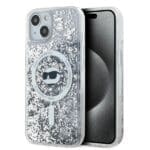 Karl Lagerfeld KLHMP14SLGCHSGH Hardcase Transparent Liquid Glitter Choupette Kryt iPhone 13/14/15