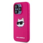 Karl Lagerfeld KLHMP15LSCHPPLF Fuschia Hardcase Silicone Choupette Head MagSafe Kryt iPhone 15 Pro