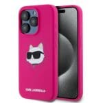 Karl Lagerfeld KLHMP15LSCHPPLF Fuschia Hardcase Silicone Choupette Head MagSafe Kryt iPhone 15 Pro