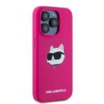 Karl Lagerfeld KLHMP15LSCHPPLF Fuschia Hardcase Silicone Choupette Head MagSafe Kryt iPhone 15 Pro