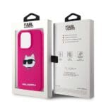 Karl Lagerfeld KLHMP15LSCHPPLF Fuschia Hardcase Silicone Choupette Head MagSafe Kryt iPhone 15 Pro