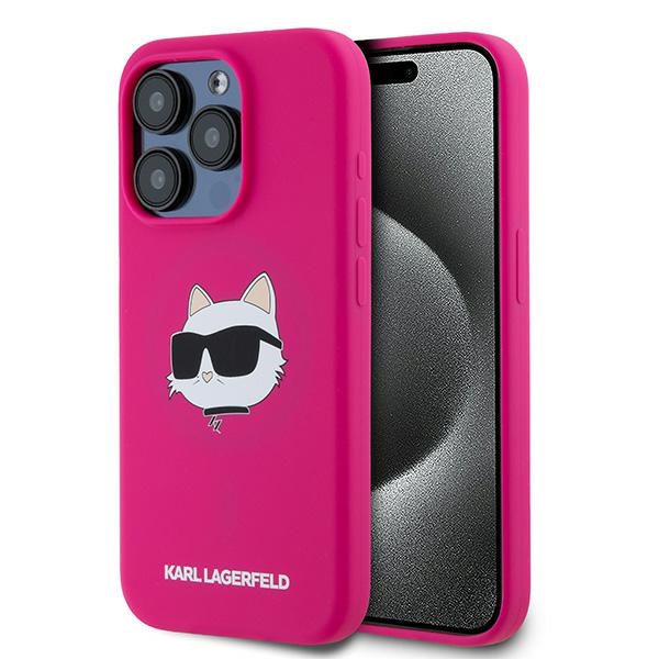 Karl Lagerfeld KLHMP15LSCHPPLF Fuschia Hardcase Silicone Choupette Head MagSafe Kryt iPhone 15 Pro