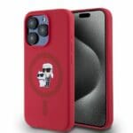Karl Lagerfeld KLHMP15LSCMKCRHR Red Hardcase Silicone Karl&Choupette Heads Ring Kryt iPhone 15 Pro