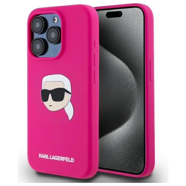 Karl Lagerfeld KLHMP15LSKHPPLF Fuschia Hardcase Silicone Karl Head Print MagSafe Kryt iPhone 15 Pro