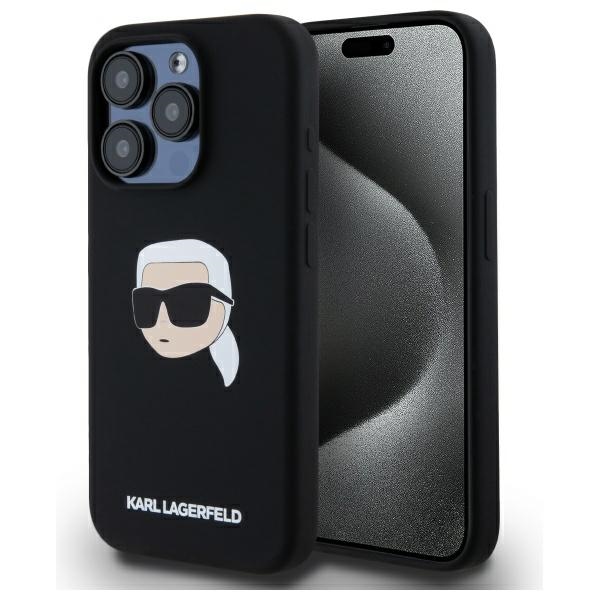 Karl Lagerfeld KLHMP15LSKHPPLK Black Hardcase Silicone Karl Head Print MagSafe Kryt iPhone 15 Pro