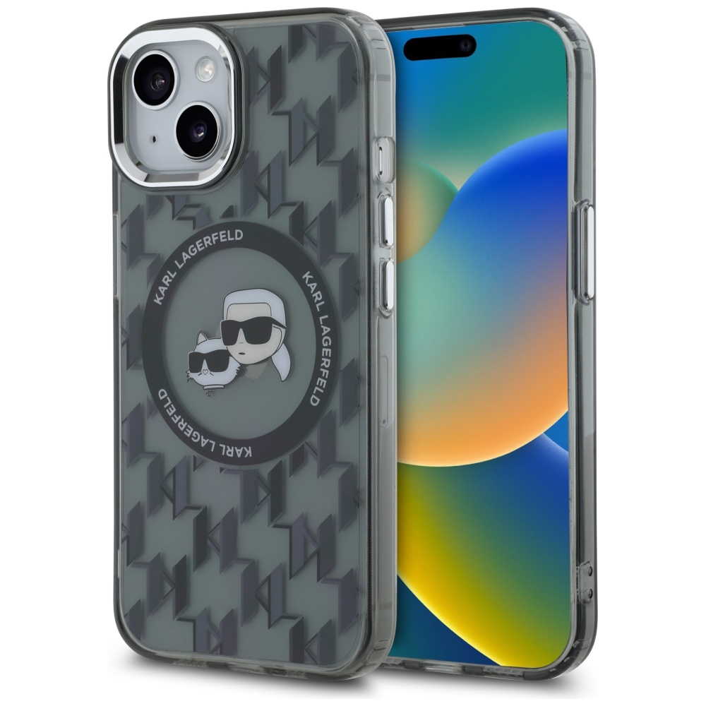 Karl Lagerfeld KLHMP15SHMCKMHK Black IML Monogram Karl&Choupette Head MagSafe Kryt iPhone 15