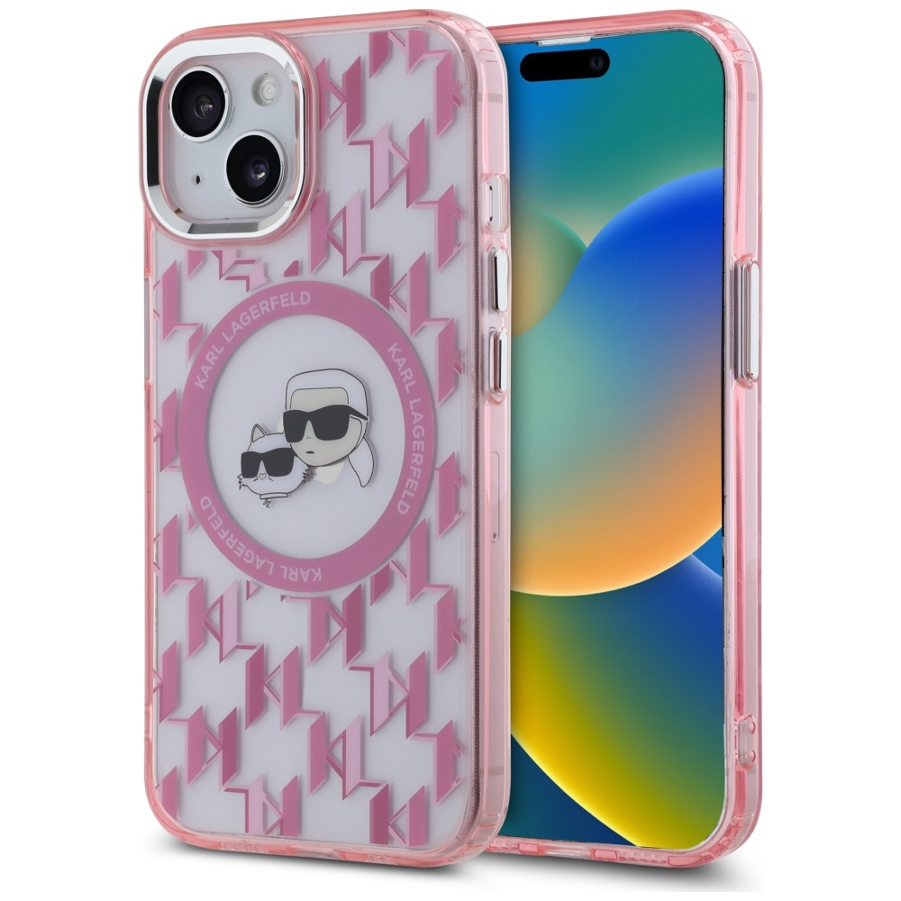 Karl Lagerfeld KLHMP15SHMCKMHP Pink IML Monogram Karl&Choupette Head MagSafe Kryt iPhone 15