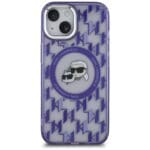 Karl Lagerfeld KLHMP15SHMCKMHU Purple IML Monogram Karl&Choupette Head MagSafe Kryt iPhone 15