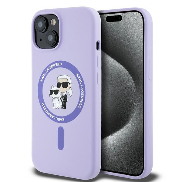 Karl Lagerfeld KLHMP15SSCMKCRHU Purple Hardcase Silicone Karl&Choupette Heads Ring Kryt iPhone 15