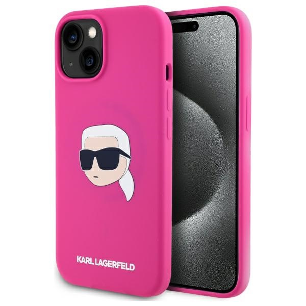 Karl Lagerfeld KLHMP15SSKHPPLF Fuschia Hardcase Silicone Karl Head Print MagSafe Kryt iPhone 15