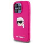 Karl Lagerfeld KLHMP15XSKHPPLF Fuschia Hardcase Silicone Karl Head Print MagSafe Kryt iPhone 15 Pro Max