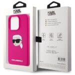 Karl Lagerfeld KLHMP15XSKHPPLF Fuschia Hardcase Silicone Karl Head Print MagSafe Kryt iPhone 15 Pro Max