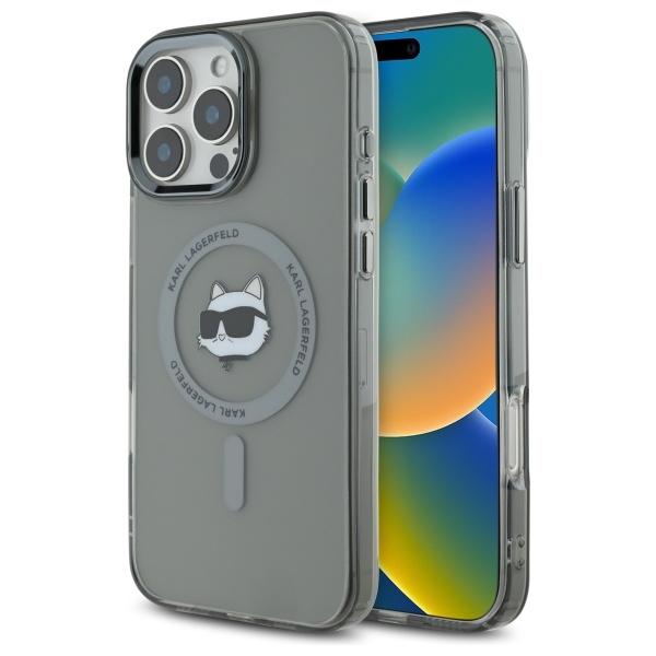 Karl Lagerfeld KLHMP16LHLSCHK Black Hardcase IML Metal Choupette Head MagSafe Kryt iPhone 16 Pro