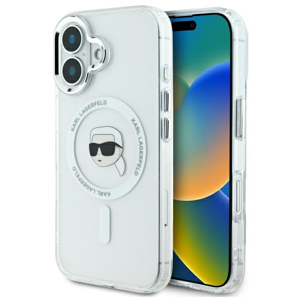 Karl Lagerfeld KLHMP16MHLSKIH White Hardcase IML Metal Karl Head MagSafe Kryt iPhone 16 Plus