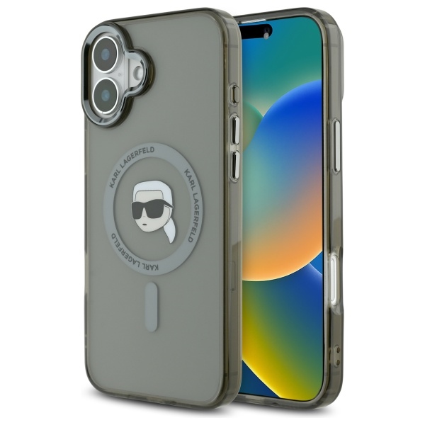 Karl Lagerfeld KLHMP16MHLSKIK Black Hardcase IML Metal Karl Head MagSafe Kryt iPhone 16 Plus