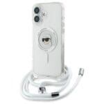 Karl Lagerfeld KLHMP16SHCKHNT Hardcase Transparent Crossbody IML Karl Head MagSafe Kryt iPhone 16