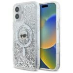 Karl Lagerfeld KLHMP16SLGKISGH Hardcase Transparent Liquid Glitter Karl Head MagSafe Kryt iPhone 16