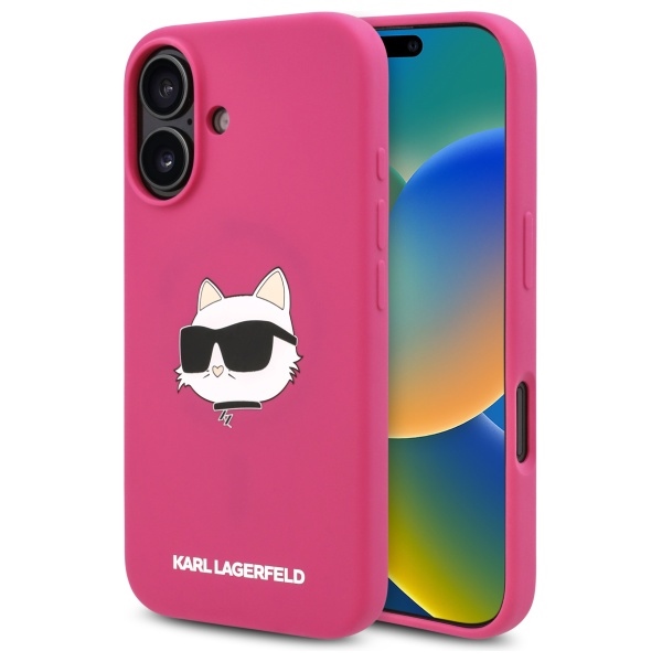 Karl Lagerfeld KLHMP16SSCHPPLF Fuschia Hardcase Silicone Choupette Head Print M Kryt iPhone 16